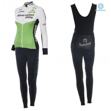 Tenue Cycliste Manches Longues et Collant à Bretelles Femme 2018 Dimension Data  Hiver Thermal Fleece N001